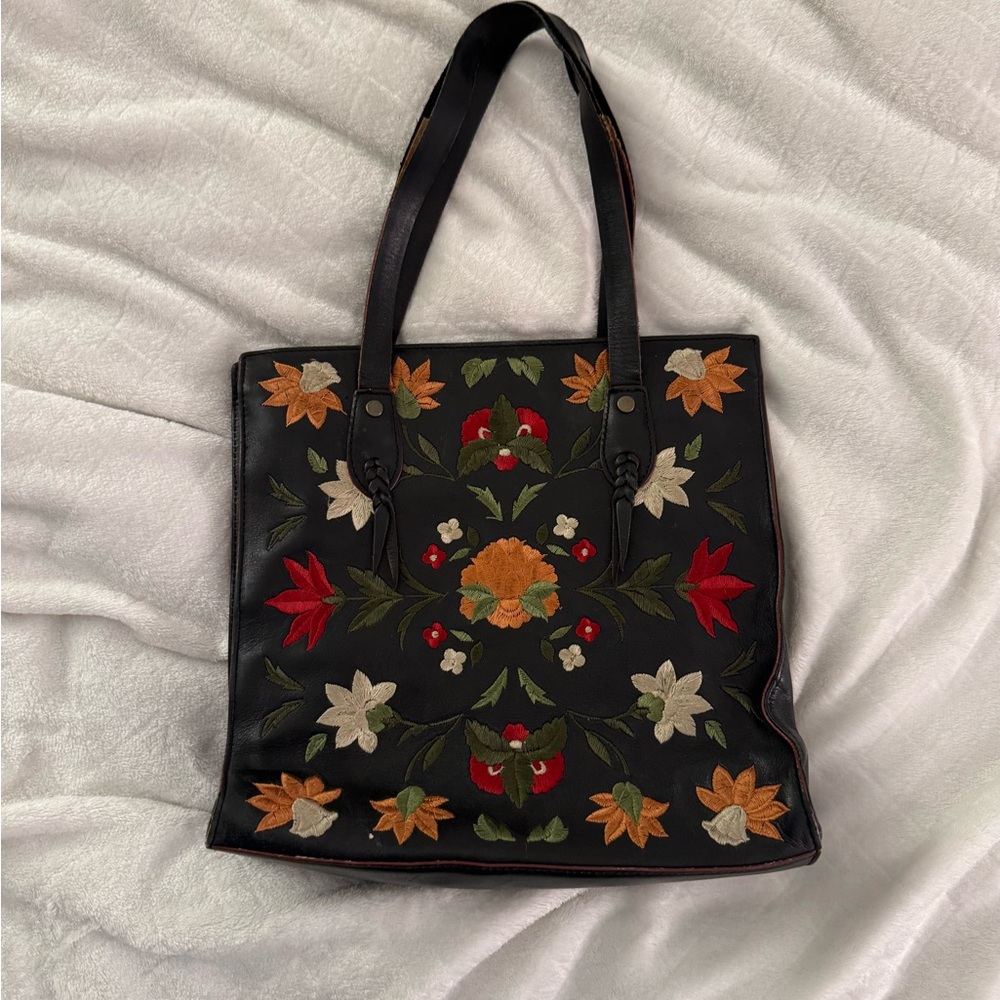 Adrienne Vittadini Black and Red Floral Embroidered Tote